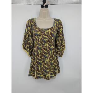 Free People Babydoll Floral Puff Sleeve Stretch Top Women M Boho Hippie Festival